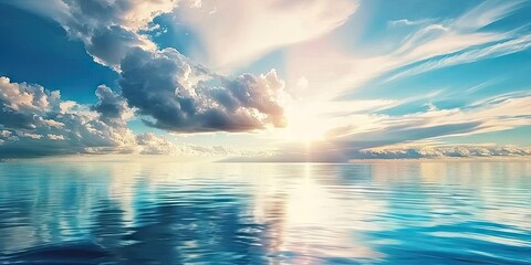 Wall Mural - coastal serenity tranquil seascape with clear blue sky capturing beauty of sunny day by ocean perfec