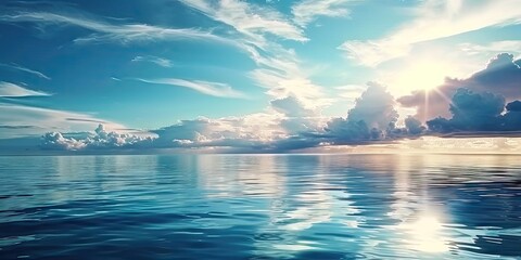 Wall Mural - coastal serenity tranquil seascape with clear blue sky capturing beauty of sunny day by ocean perfec