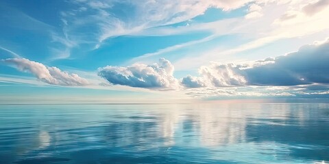 Wall Mural - coastal serenity tranquil seascape with clear blue sky capturing beauty of sunny day by ocean perfec
