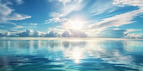 Wall Mural - coastal serenity tranquil seascape with clear blue sky capturing beauty of sunny day by ocean perfec