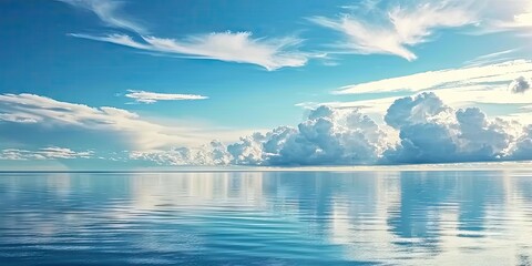 Wall Mural - coastal serenity tranquil seascape with clear blue sky capturing beauty of sunny day by ocean perfec
