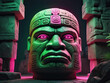 Surreal Minimalism - Wide-angle close-up headshot portrait of an Olmec sculptor carving a monumental stone head with dedication Gen AI
