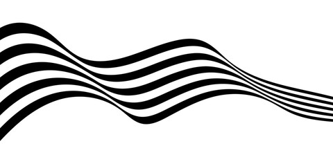 Wall Mural - black on white abstract perspective wave and zigzag line stripes with 3d dimensional effect isolated