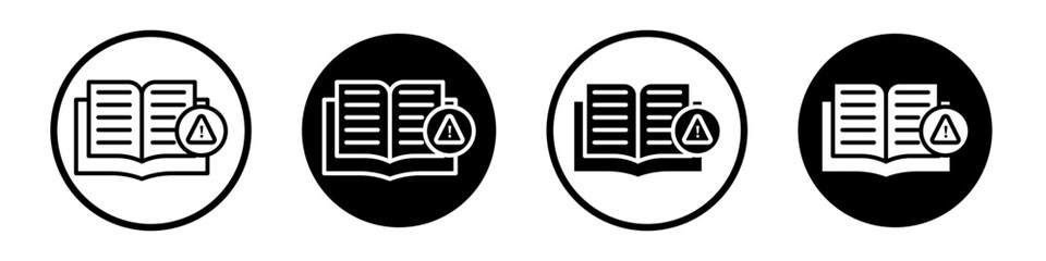 Instruction icon set. Read manual and technical book vector symbol in a black filled and outlined style. Info guide book sign.