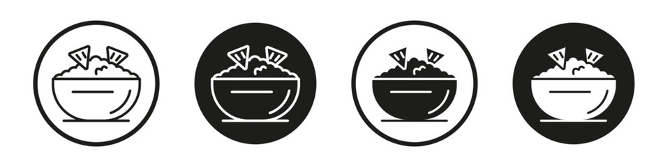 Guacamole icon set. Salsa appetizer dip cheese chips vector symbol in a black filled and outlined style. nachos dip in yogurt sauce sign.