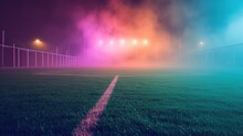 Textured Soccer Game Field With Neon Fog - Center, Midfield