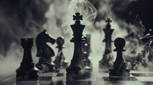 Chess Pieces In The Mist - Dramatic Silhouettes On The Board - Backlit - Duel, Strategy, Competition, Business, Opponents, Battle, Focus, Success, Intelligence - Background, Backspace, Wallpaper