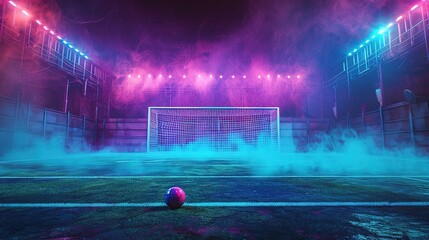 textured soccer game field with neon fog - center, midfield