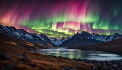 Wall Mural - polar night in the mountains near the river