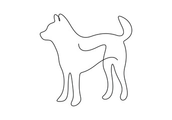 Wall Mural - Cute dog in one continuous line drawing. Isolated on white background vector illustration. Premium vector.