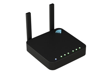 Poster - 3D Router with Wi-fi symbol or Simple internet wi-fi router with antennas icon. Wi-Fi hotspot zone. The concept of a Wireless Modem for 4G or 5G. realistic hard surface. minimal cartoon.3D Rendering.