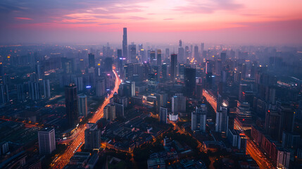 Wall Mural - a bustling metropolis from a bird's-eye view. The image showcases the city's impressive skyline, marked by towering skyscrapers