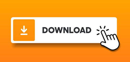 Aufkleber - 3D download button icon. Upload icon. Down arrow bottom side symbol. Click here button. Save cloud icon push button for UI UX, website, mobile application.