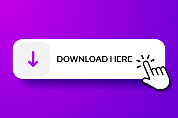 Aufkleber - 3D download button icon. Upload icon. Down arrow bottom side symbol. Click here button. Save cloud icon push button for UI UX, website, mobile application.