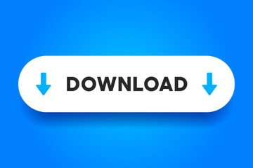 Aufkleber - 3D download button icon. Upload icon. Down arrow bottom side symbol. Click here button. Save cloud icon push button for UI UX, website, mobile application.