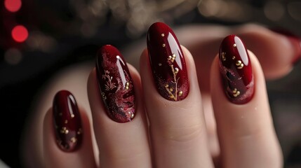 Chinese nail art red maroon colour