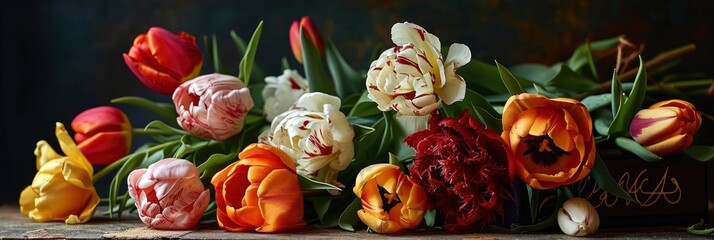  Gift Box Bouquet Beautiful Tulips, Banner Image For Website, Background, Desktop Wallpaper