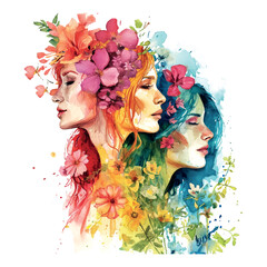 Wall Mural - International Women's Day watercolor illustration on white background