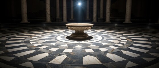 Poster - A large stone bowl sitting in a circular room. Generative AI.