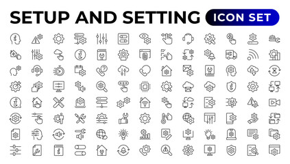 Setup and setting thin line icons.Outline icon collection.