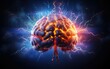 Human brain with thunderbolt