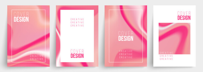 Poster - Set of cover designs. Abstract backgrounds with bright pink dynamic gradients. Flowing colors. Graphic templates. Vector illustration.