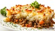 Shepherd's pie isolated on a white background