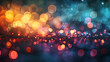 Abstract bokeh background. Dark backdrop with bright neon spots, highlights of different colors