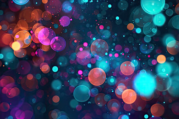 Wall Mural - Abstract bokeh background. Dark backdrop with bright neon spots, highlights of different colors