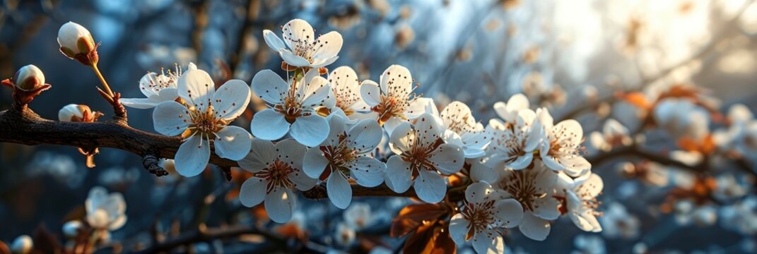 White Beautiful Spring Flower Bloom Branch, Banner Image For Website, Background, Desktop Wallpaper