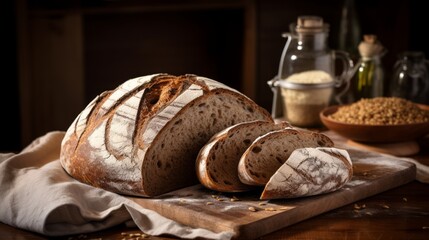 Poster - Generative AI Crusty whole grain artisan bread, depicting the art of baking with detailed scoring and texture.