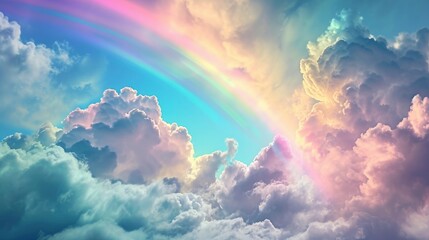Wall Mural - Fantasy sky rainbow. Fairy skies rainbows colors, magic landscape and dream sky background illustration.