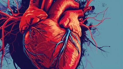 Wall Mural -  a painting of a human heart with blood flowing out of it's sides and a vein in the middle of the heart.