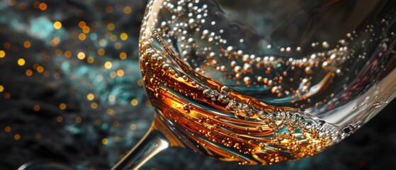 Wall Mural -  a close up of a wine glass with a blurry background of gold and silver dots on the wine glass.