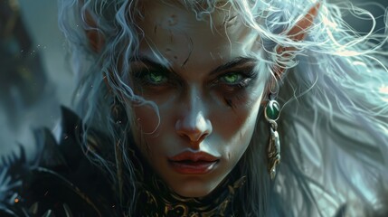 Canvas Print -  a close up of a woman with white hair and green eyes with white hair and green eyes and green eyes.