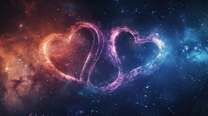  two hearts shaped in the shape of two stars in the middle of the night sky with stars in the background.