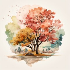 Aufkleber - Generative AI Muted colors summer tree clipart