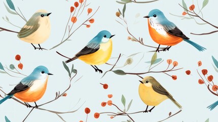 Aufkleber - Generative AI Simple aquarelle birds