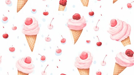 Poster - Generative AI Simple aquarelle ice cream pattern