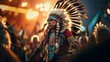 Generative AI The vibrant celebration of a powwow, showcasing colorful regalia, dance, and music amid the Indigenous community.