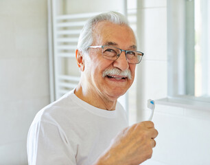 Wall Mural - man tooth bathroom toothbrush hygiene senior morning routine brushing toothpaste care dental elderly