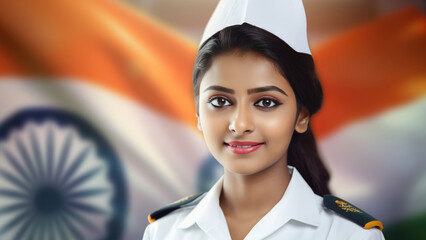 Sticker - Beautiful Indian Woman in Uniform. A fictional character created by Generative AI.