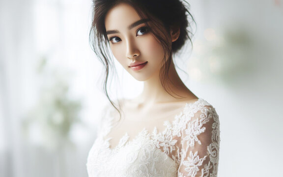 Bride at a wedding, woman wearing a white wedding dress