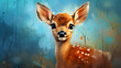 Young bambi deer, roe deer, beautiful, light brown with white spots, huge eyes, cartoon