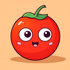 Wall Mural - 3D tomato funny cartoon cute character with eyes, smile on white background. Illustration vegetable for kid, sale, package, cutout minimal.