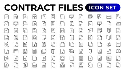Wall Mural - document line icon set. files symbol collection.outline icon collection.