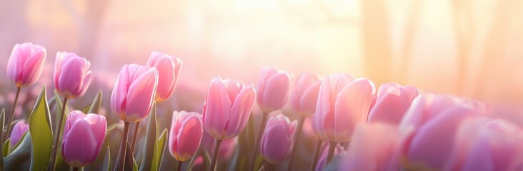  Dawn's Gentle Kiss on Blushing Pink Tulips by the Lake. Generative AI