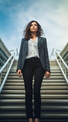 Wall Mural - Confident business woman walking down the stairs