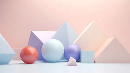 3d smooth different shapes. Abstract geometric background with pastel colour palette. Aesthetic concept. Generative AI