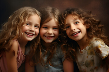 Wall Mural - The portrait of three happy smiling girls